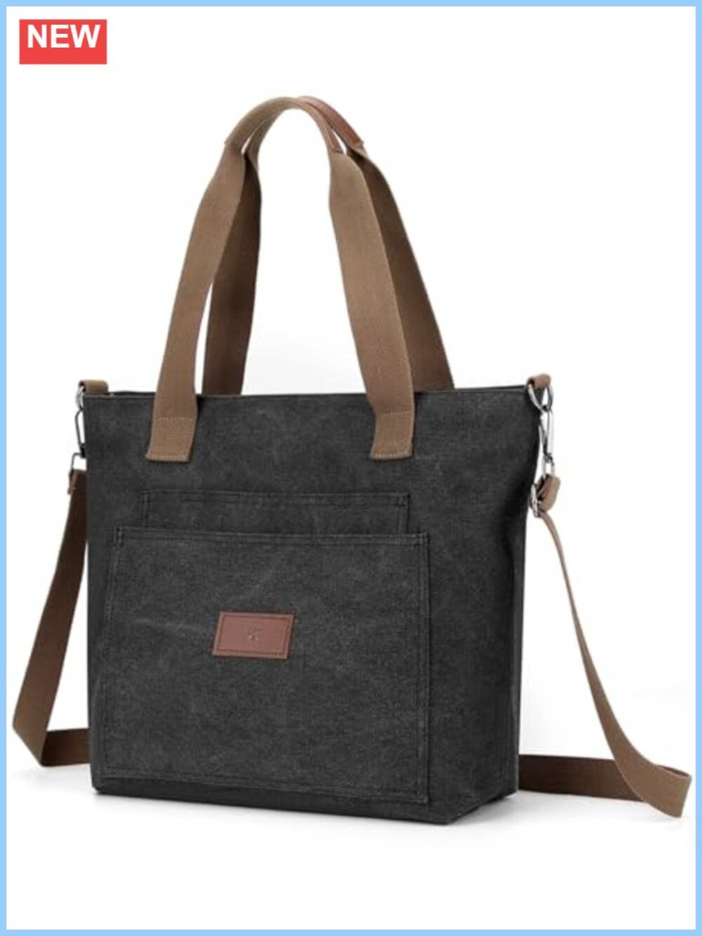 Large Canvas Tote Bag with Zipper A4 Shoulder Bag for Work Travel Shopping